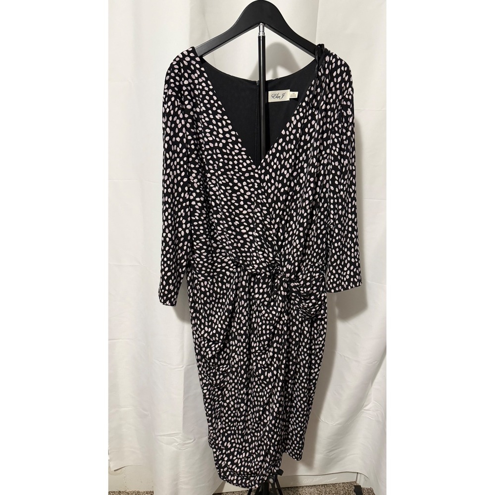 Eliza J Womens Plus 22W Black Pink Abstract‎ Dot Faux Wrap Knot Sheath Dress